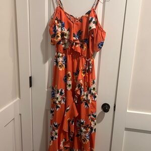 Hint Of Blush Floral Ruffle Maxi Dress